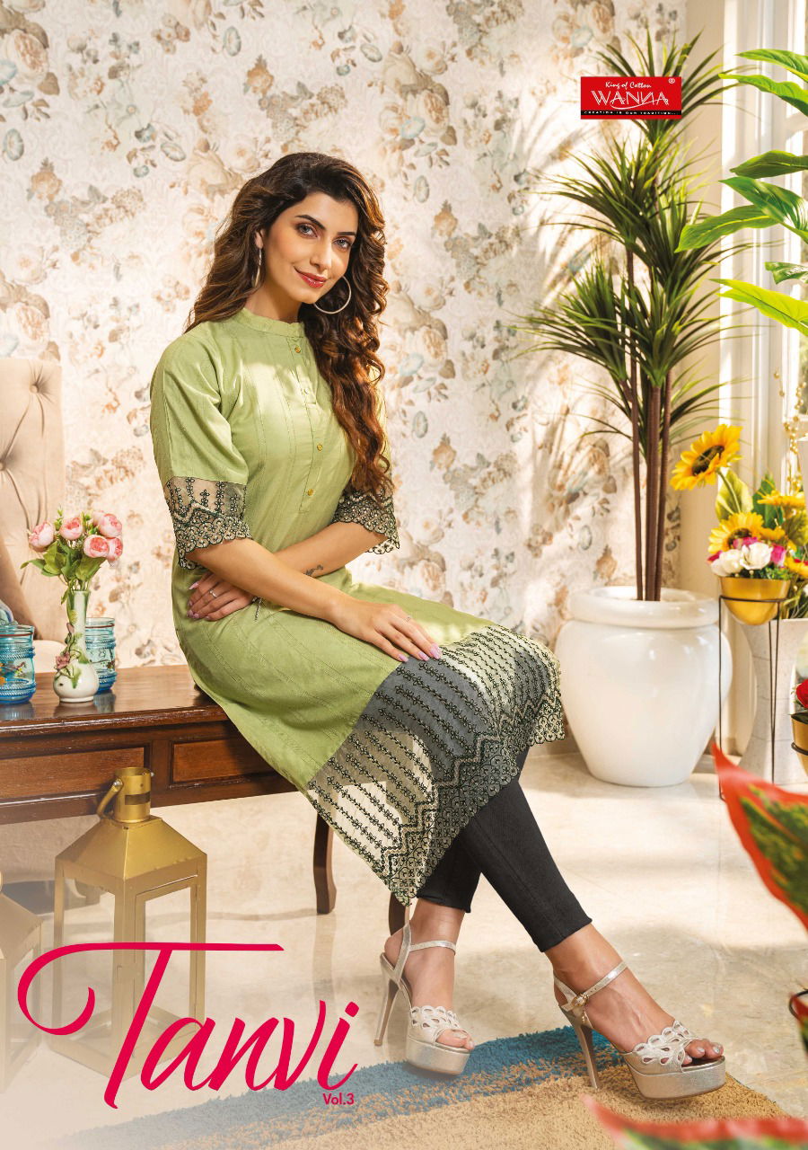Wanna Tanvi 3 New Fancy Wear Rayon Embroidery Fancy Kurti Collection